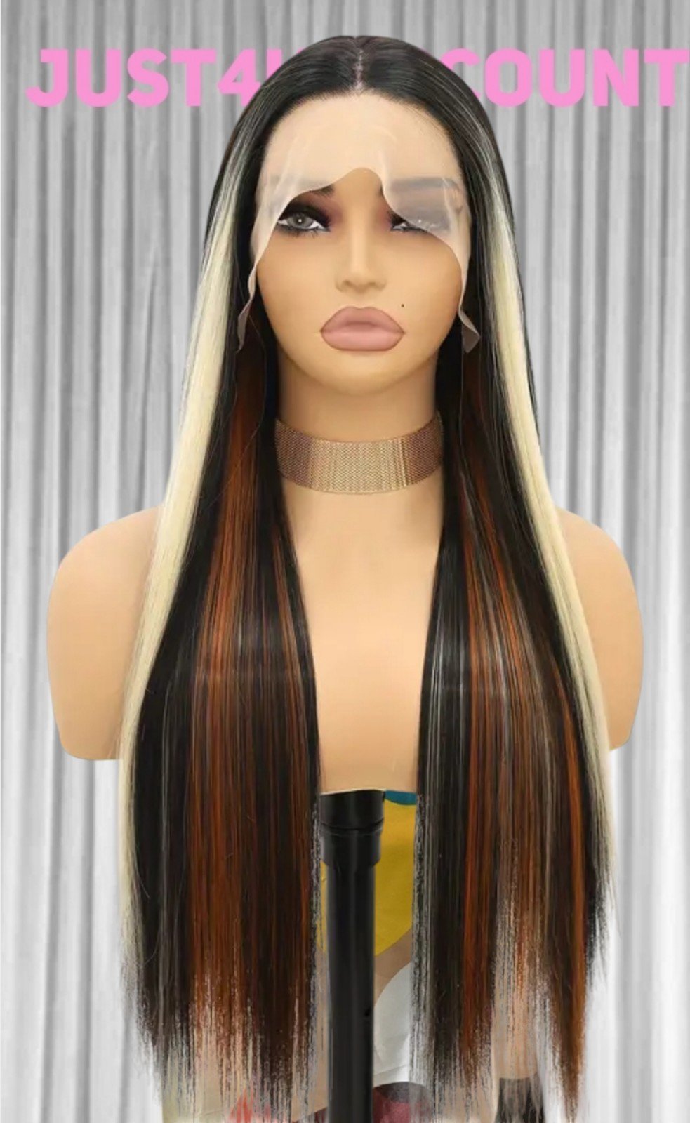 Orange black blonde highlighted straight HD lace front wig