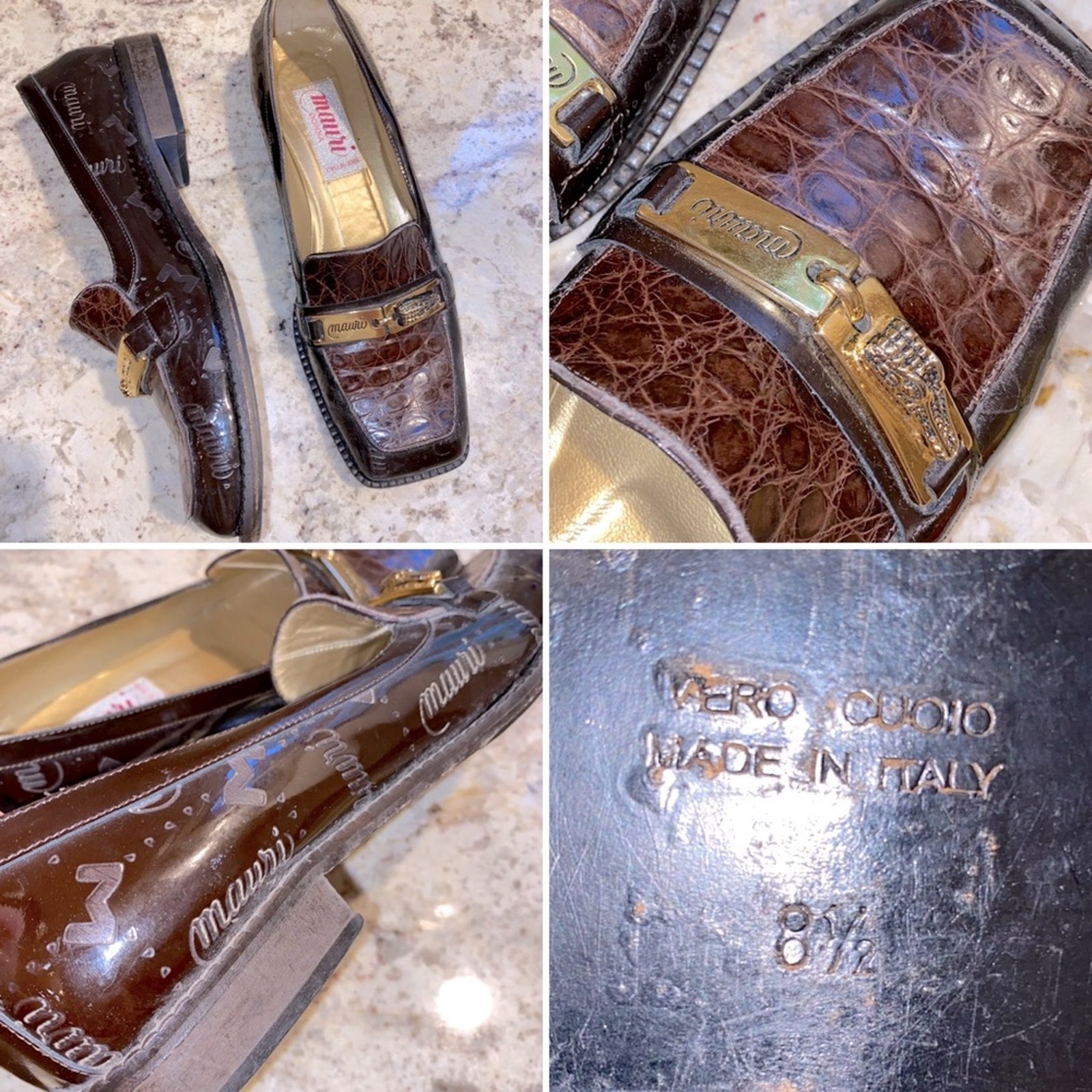 Mauri 795 Ladies 7325 Crocodile Monogram Brown Loafer Womens 8.5 Italy
