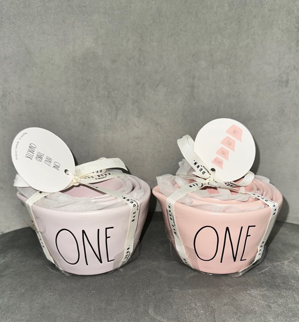 Rae Dunn pink and purple measuring cups