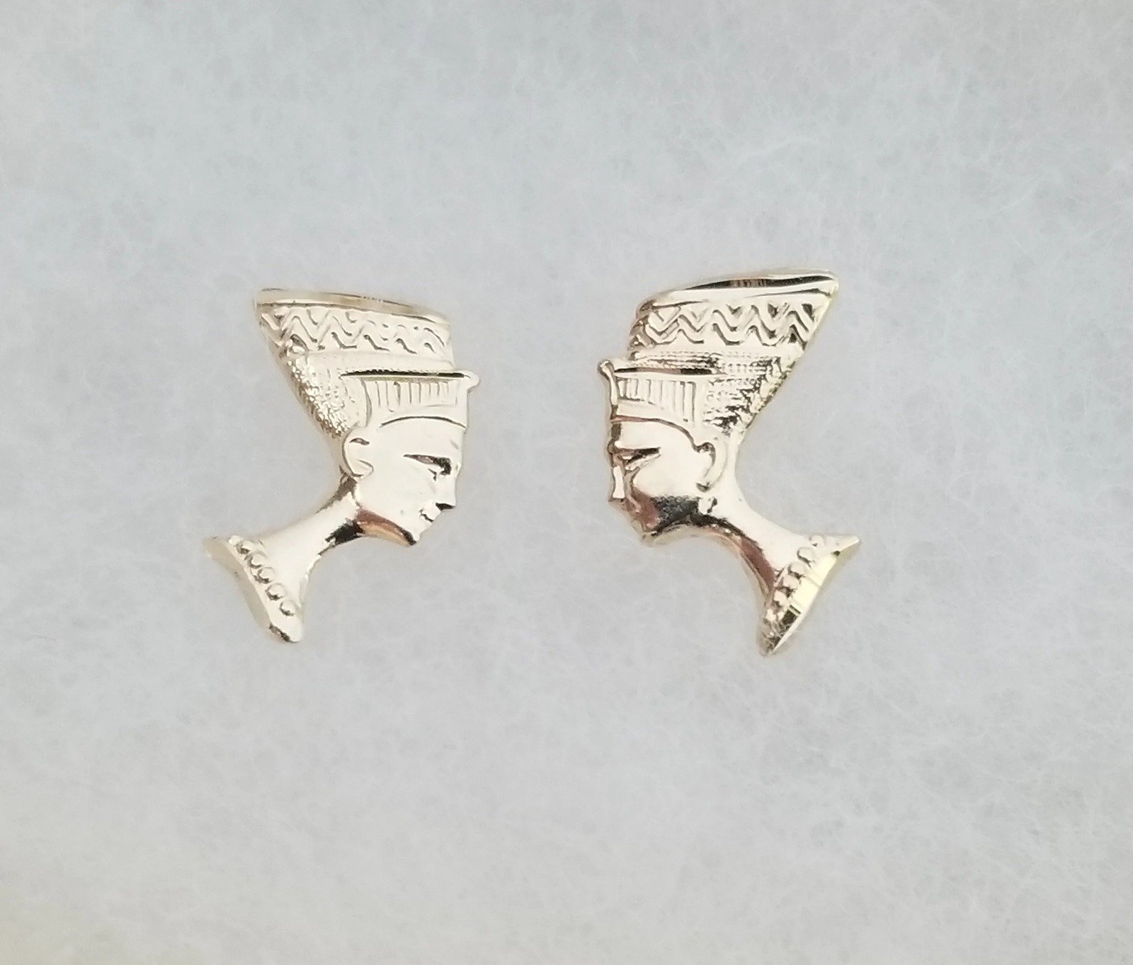 14k Real Solid Yellow Gold Cleopatra Egyptian-Pharaoh Stud Earring Aretess Studs