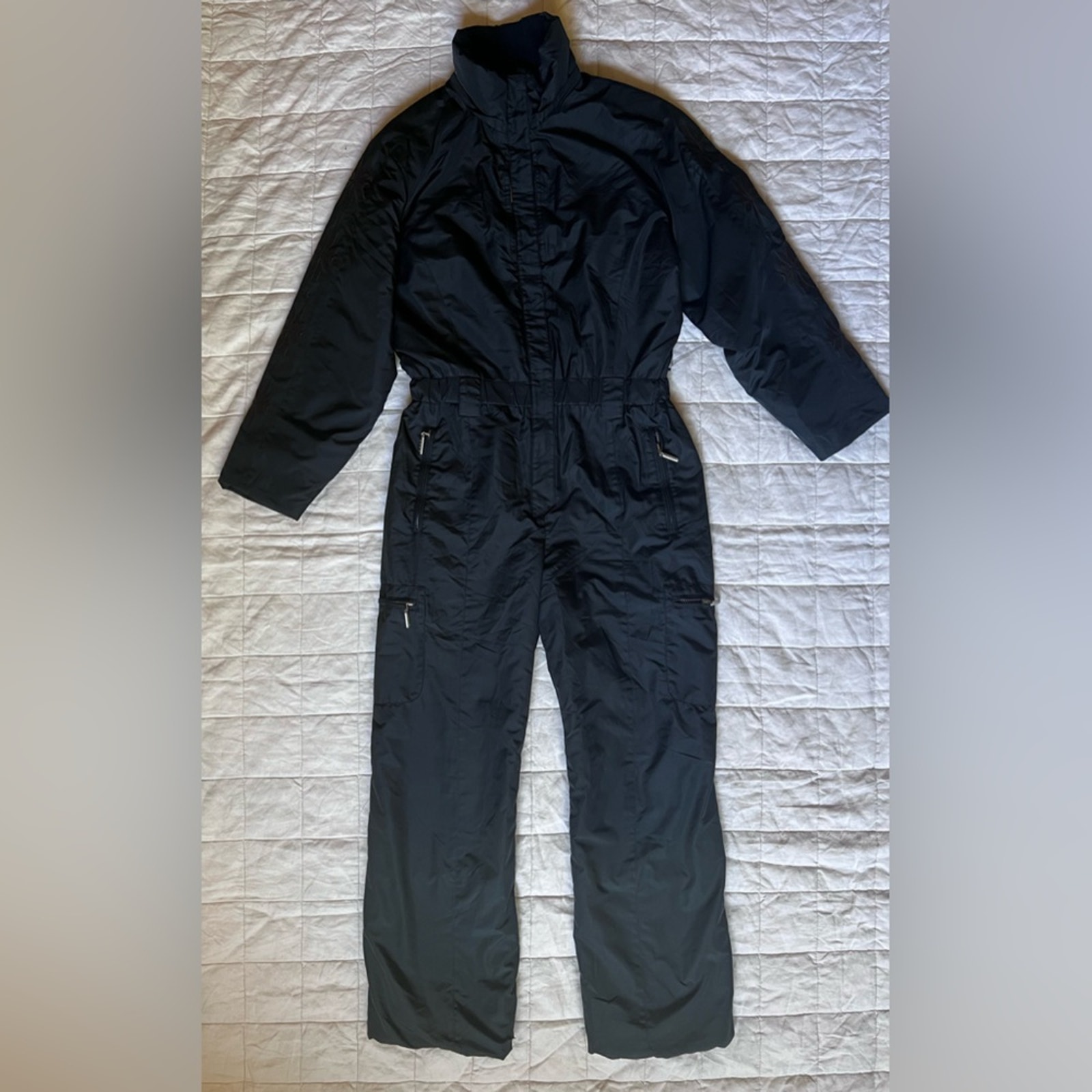 Vintage Fera Signatures Black w/ Brown Snowflake Embroidery Snow Jumpsuit - 12