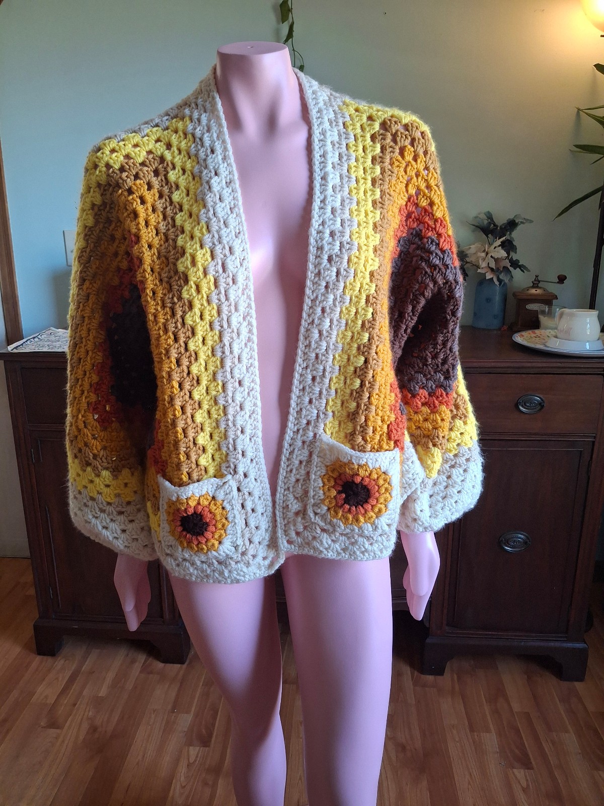 Handmade Crochet Hexagon Cardigan Hexicardigan Sunflower