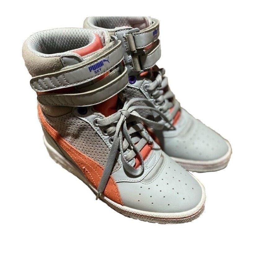 Puma Sky High Wedge Heels Sneaker Limestone Gray Peach Women's Size US 6.5