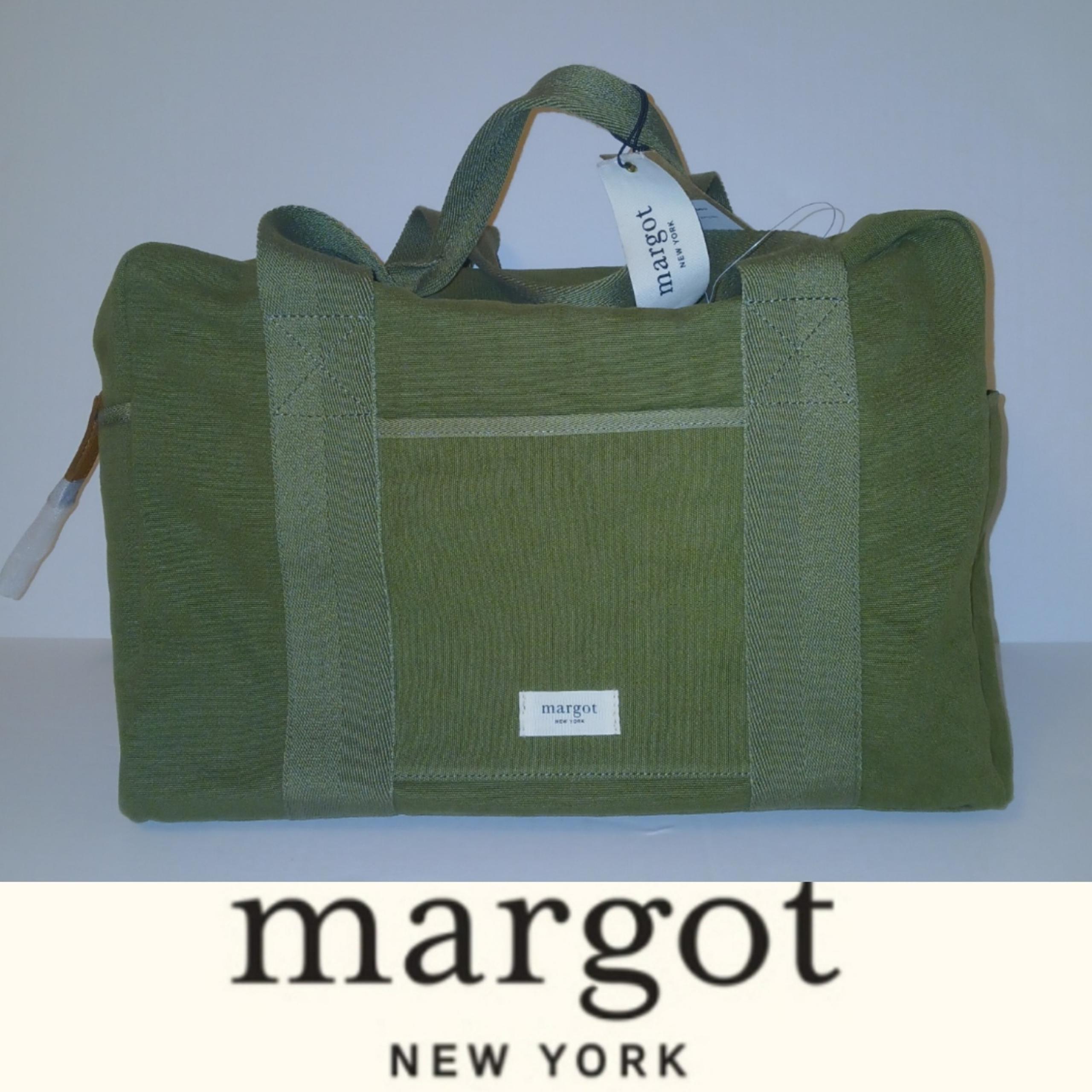 $135 Margot New York Durable Cotton Canvas Perry Duffle Bag, Olive Green