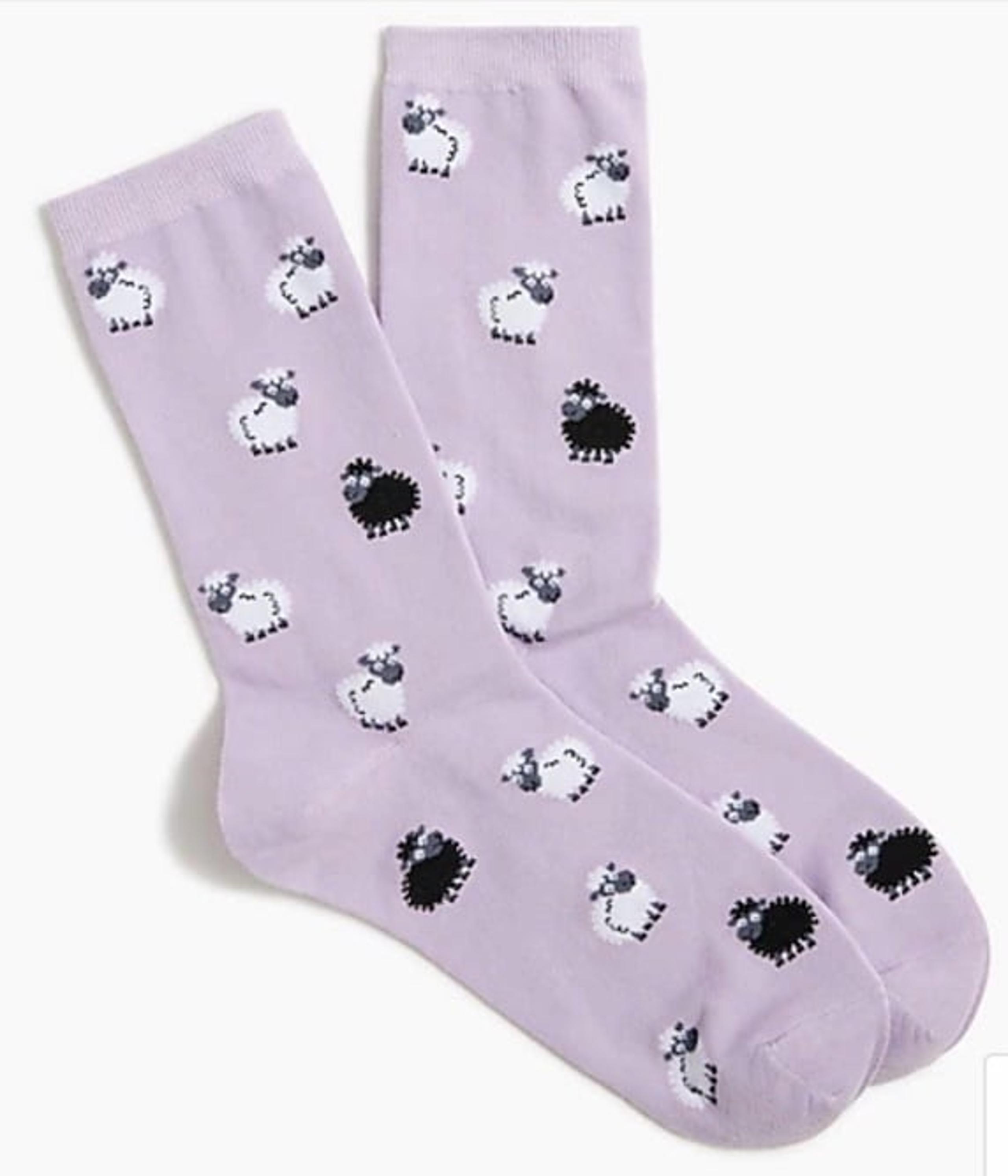 NWT J.Crew Women’s Trouser Socks Black Sheep Purple Animal Fun Graphic Print