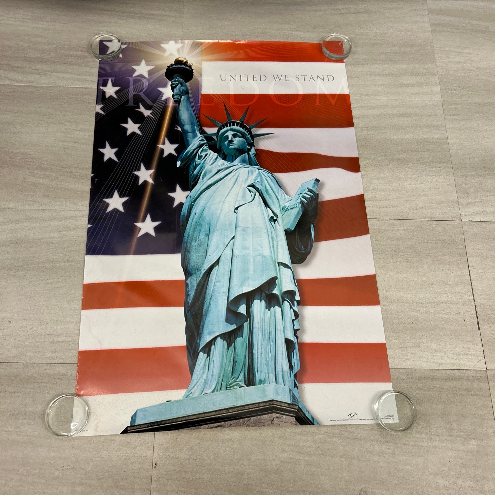 Vintage Freedom United We Stand America Statue of Liberty Poster Flag 12596