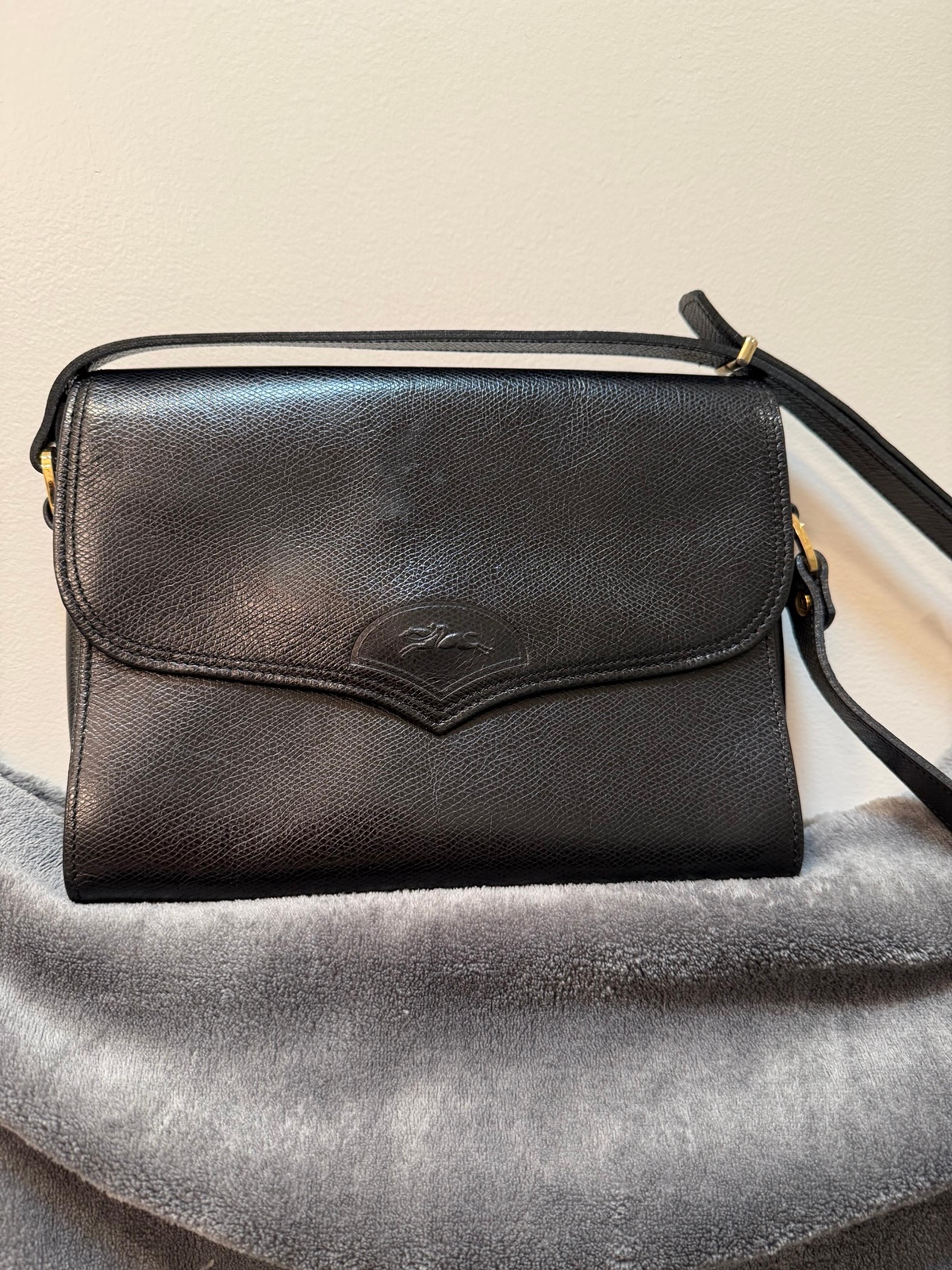 Vintage Longchamp Black Leather Crossbody Bag