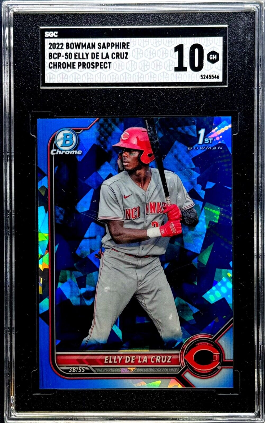 ELLY DE LA CRUZ (RC) 2022 1st Bowman Chrome SAPPHIRE SGC 10 GEM MINT #BCP50