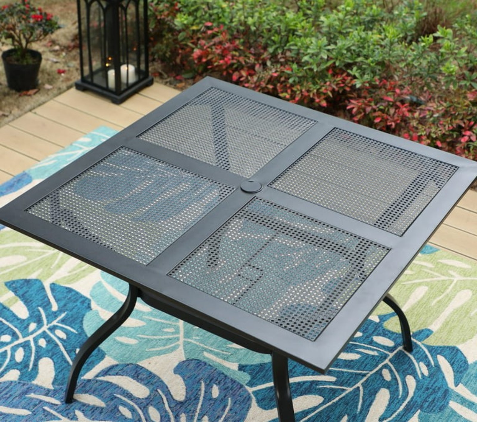 37 Square Outdoor Metal Dining Table with 1.57 Umbrella Hole, Black