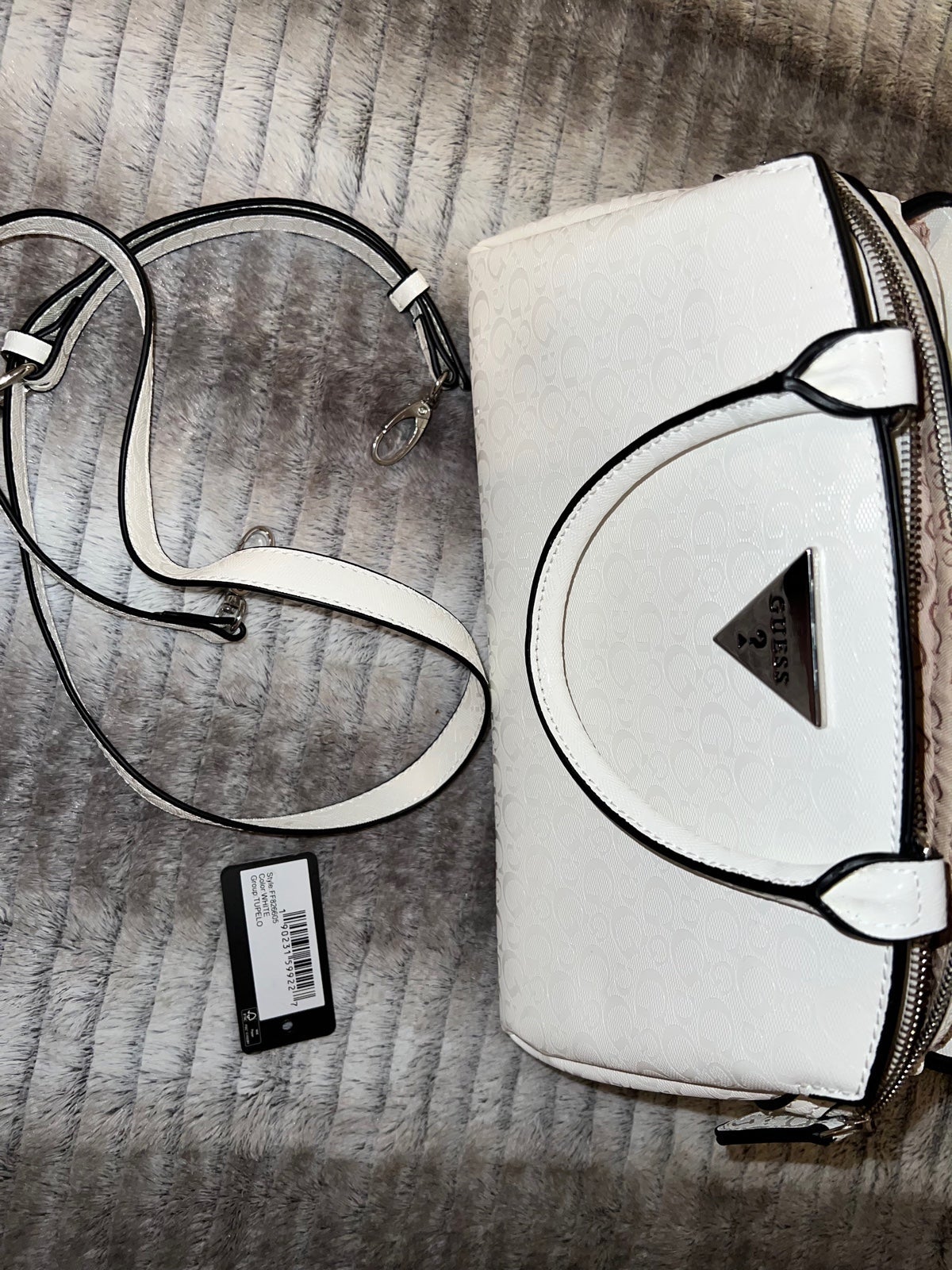 Guess purse satchel crossbody bag white embossed Tupelo NWT