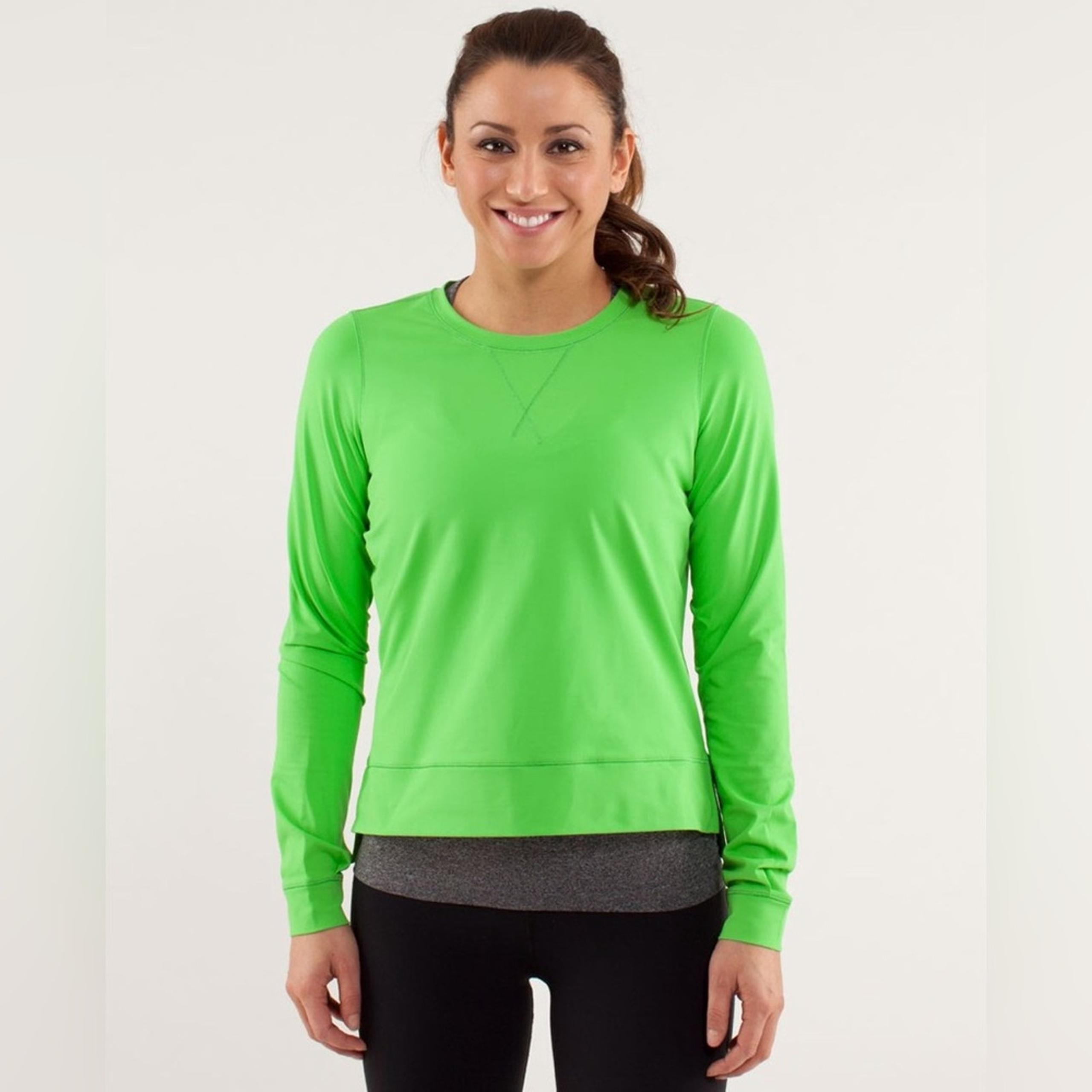 Lululemon Run: Warm Up Crew Frond Lime Green Running Workout Women’s Size Medium