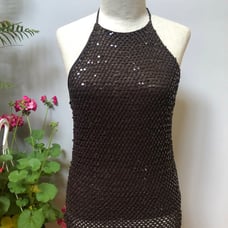 Laundry Brown sequin halter top size Petite L