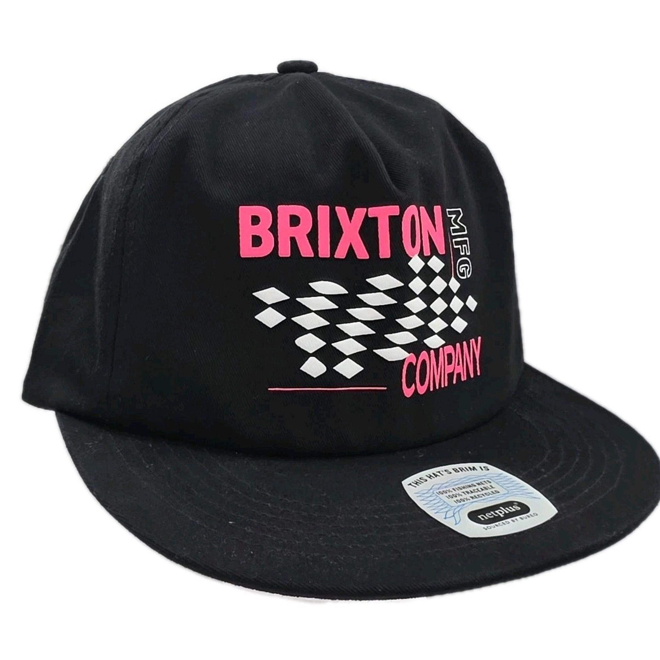 Brixton Neon Finish Line Snapback Hat Cap Adjustable Black Racing Sports NWT