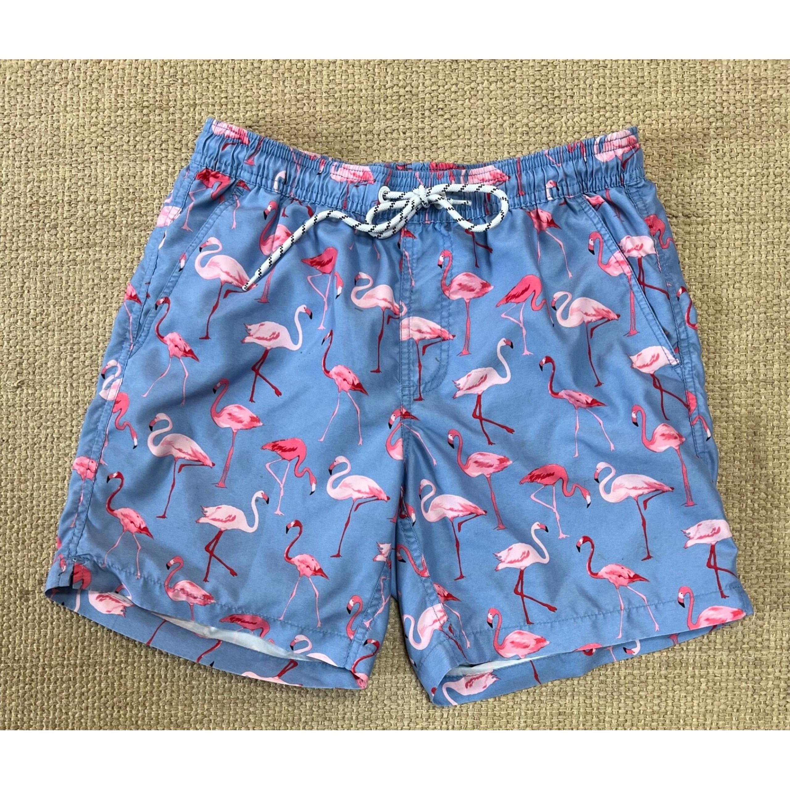 Maamgic Mens Blue Pink Flamingo Swim Trunks Shorts Size Small
