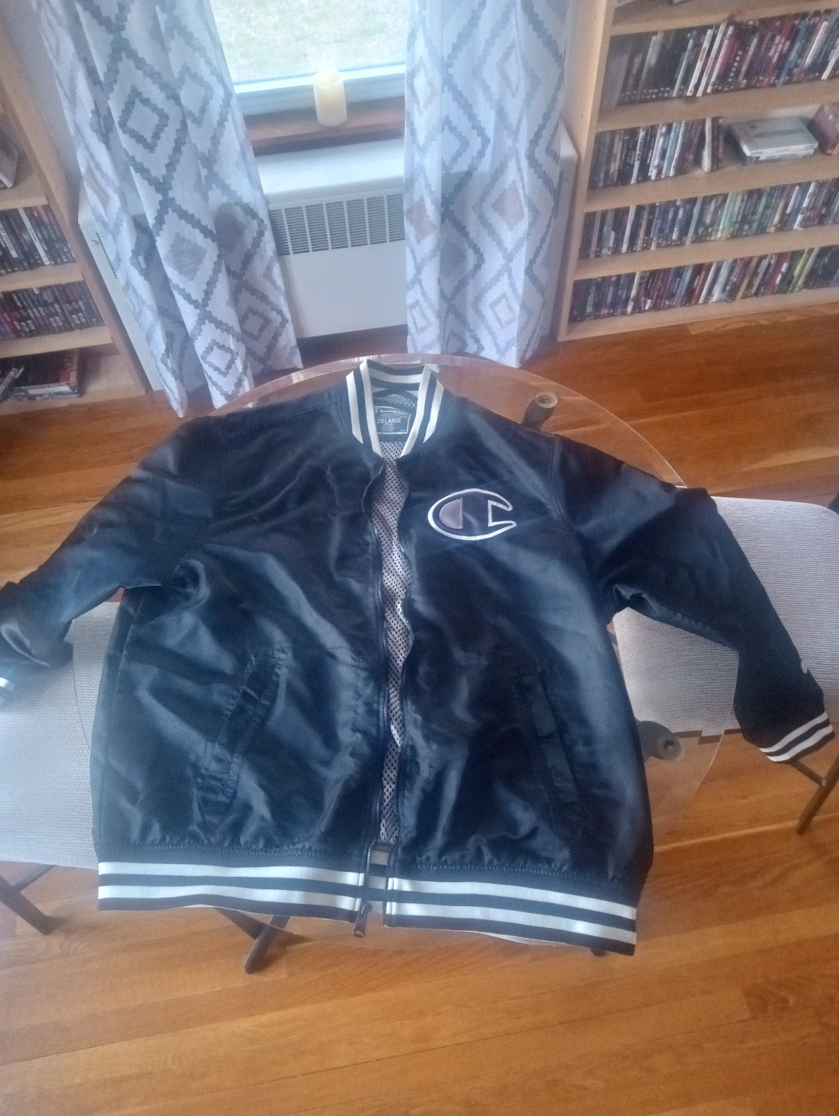 Black with stripe Champion coach jacket with gray mesh liner (2XL)