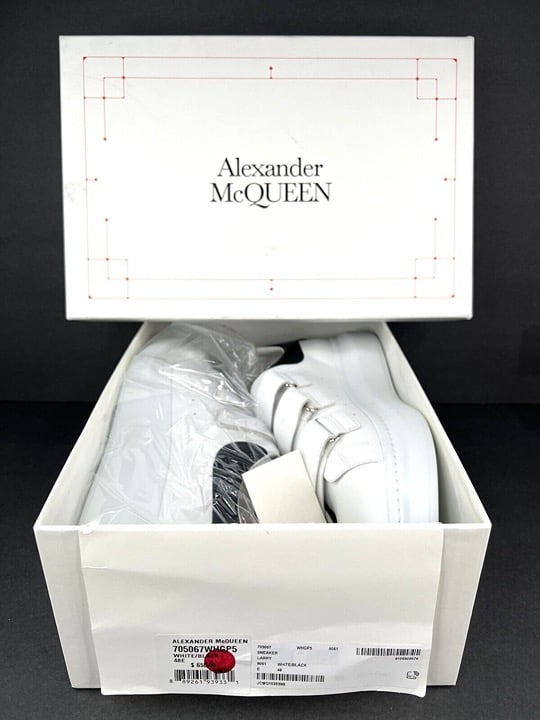 ALEXANDER MCQUEEN WHITE LEATHER LARRY OVERSIZE STRAP SNEAKERS EU 48 - US 15