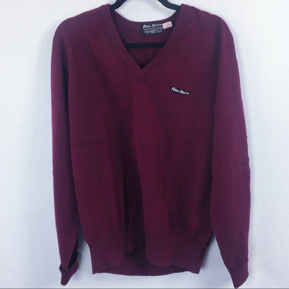 Vintage Pure Wool V-neck Sweater Maroon