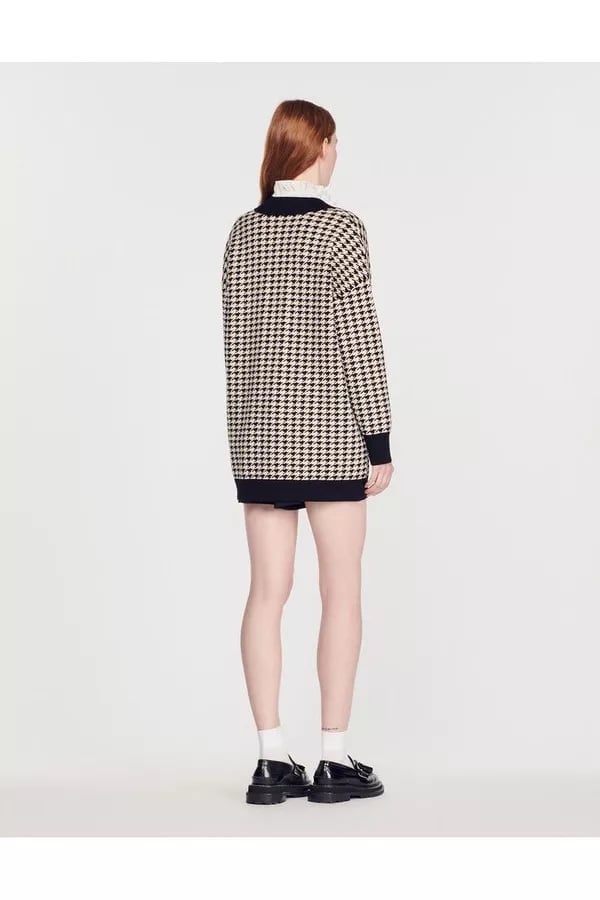 NWT Sandro Long Houndstooth Coatigan.