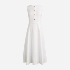J.Crew Sleeveless Midi Dress in Stretch Linen Blend White 0