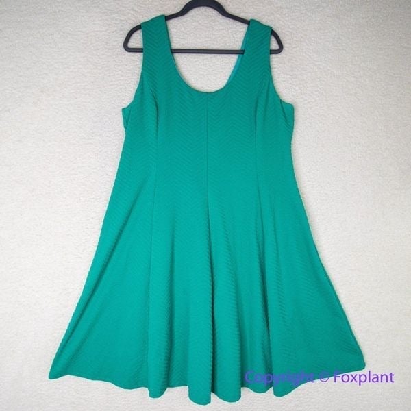 Hutch green textured scoop neck sleeveless fit and flare dress, plus size 1X