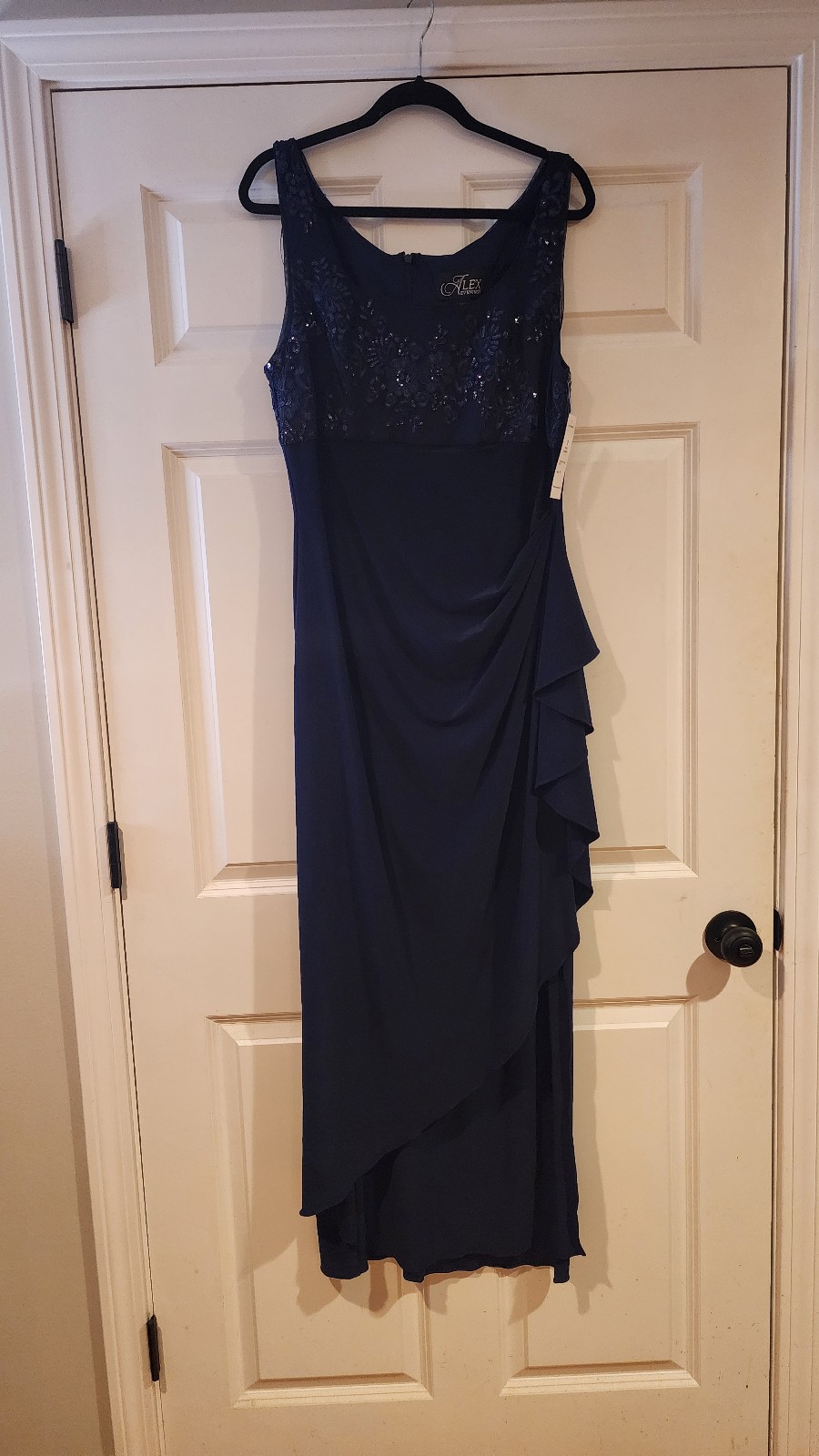 NWT Alex Evenings dark blue long empire waist sequin dress 14