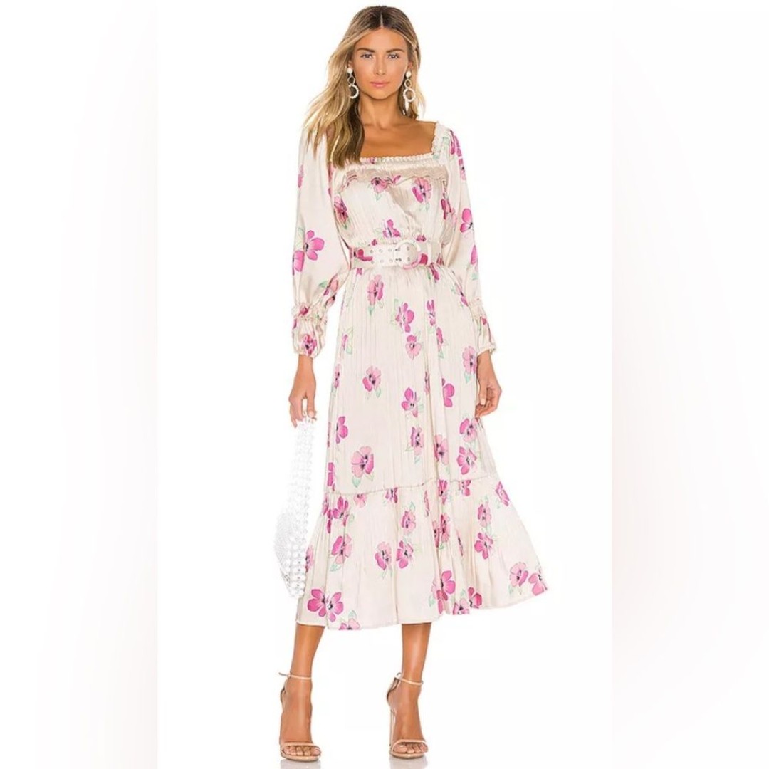 NICHOLAS Pleated Prairie Dress in Fuchsia Multi Classic Floral Dress Size 4 678