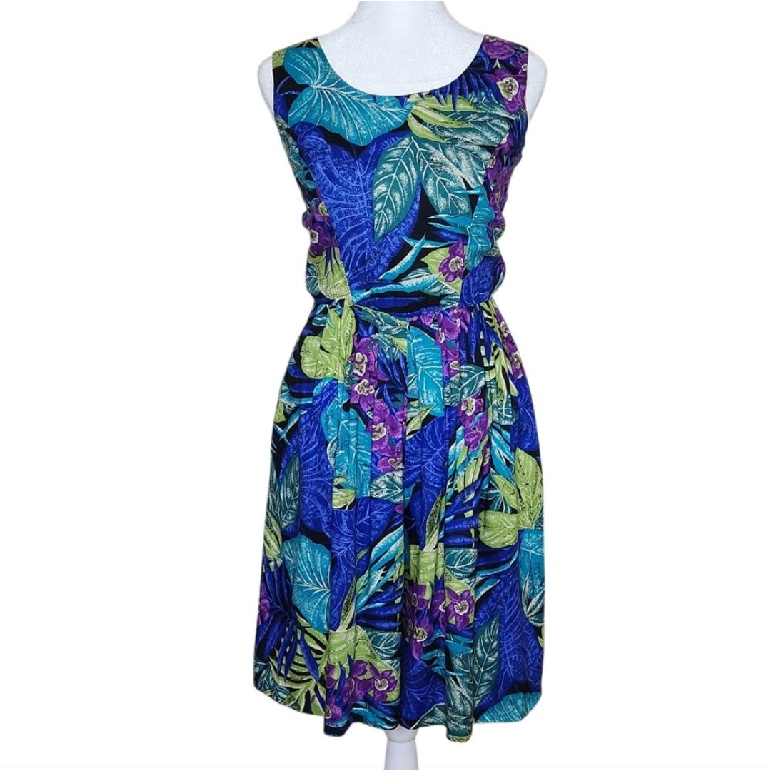 Vintage Lois Snyder Dani Max 80's Tropical Print Blue Green Sleeveless Romper 4