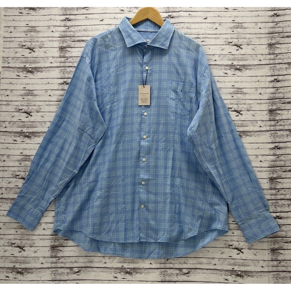 Peter Millar Summer Soft Button-up Shirt Men's 2XL Plaid Blue 100% Cotton