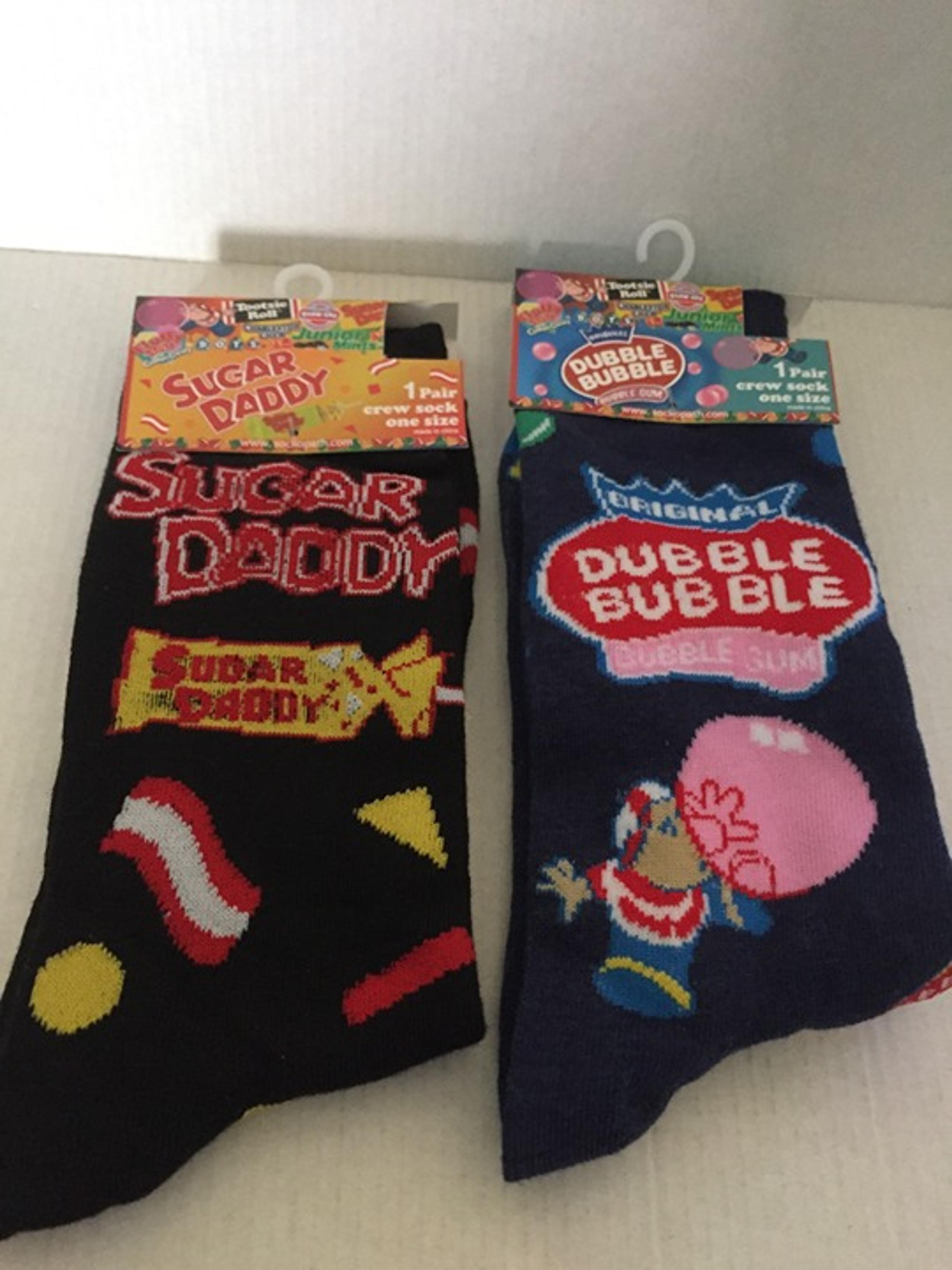 NEW Ad Icons Sugar Daddy & Dubble Bubble 2 Pairs Socks Shoe Size 6-12