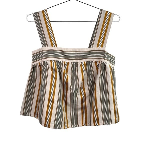 Neu Nomad Olive Stripe Linen La Jolla Sleeveless Top‎