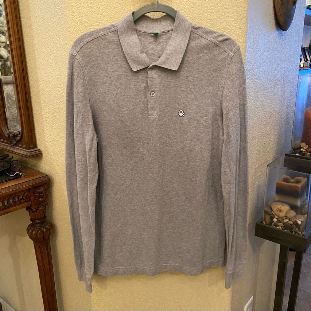 UNITED COLORS OF BENETTON Women Gray Minimalist Polo Long Sleeve Top Size Large