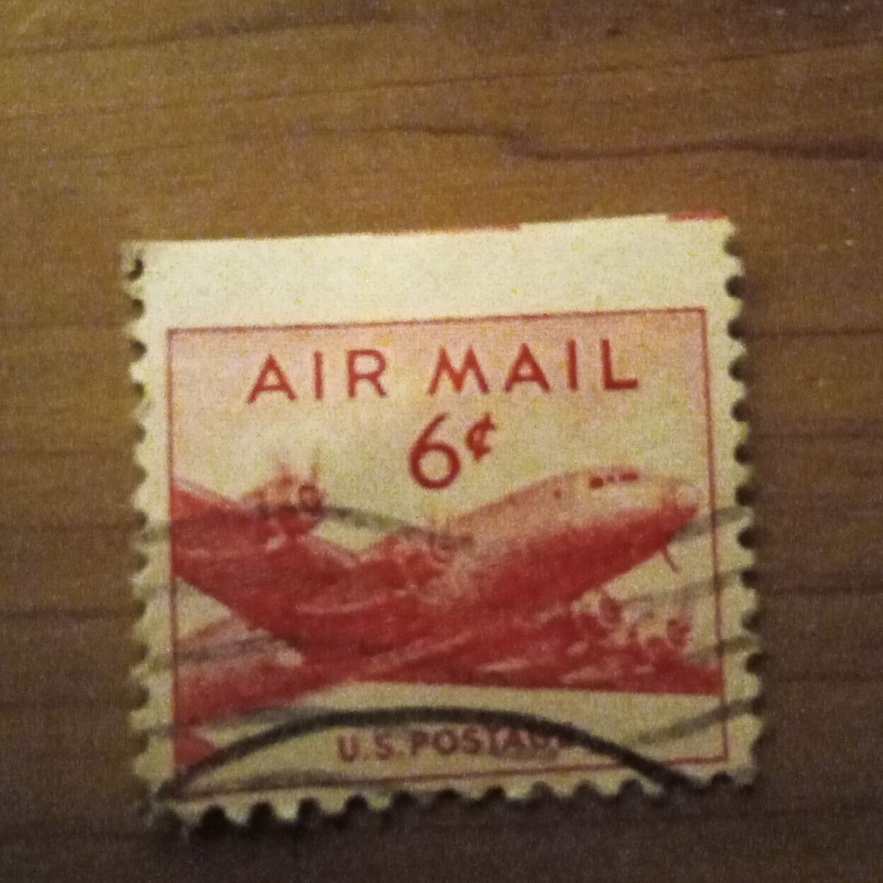 Vintage Extremely Rare United States Postage Air Mail 6 Cents Stamp ; Red