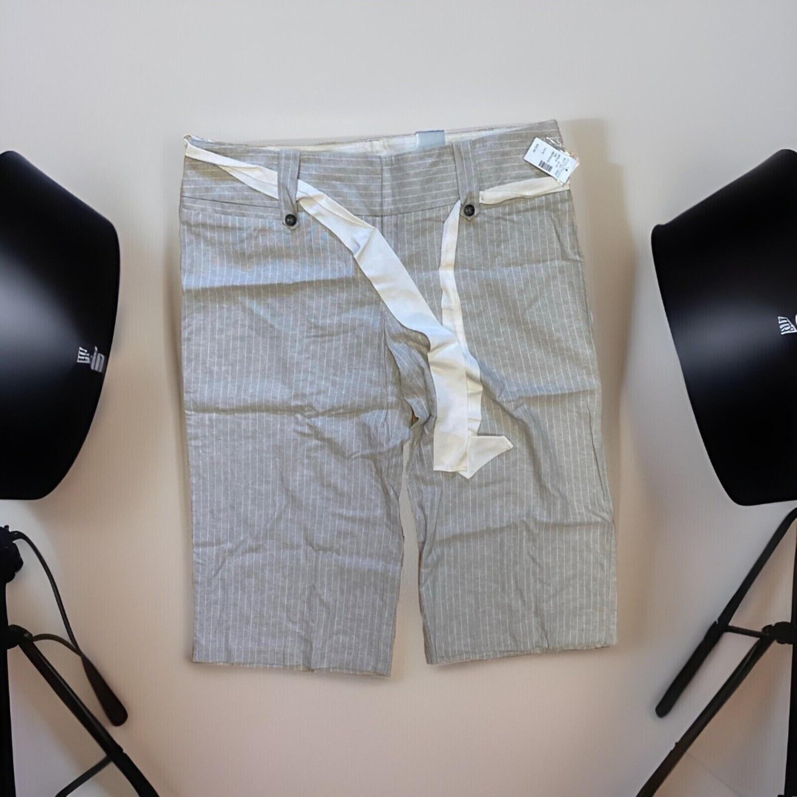 Maurices Women's Linen Blend Capri Pants Belted 15/16 Pin Stripped