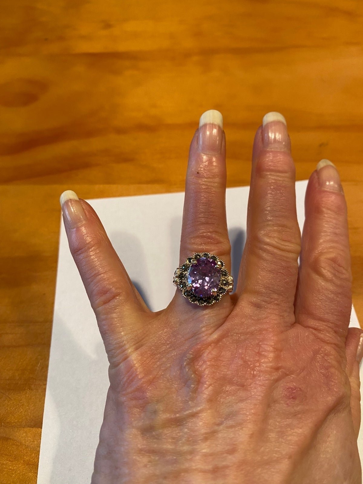 Vintage Sterling Silver Amethyst Rhinestone Ring