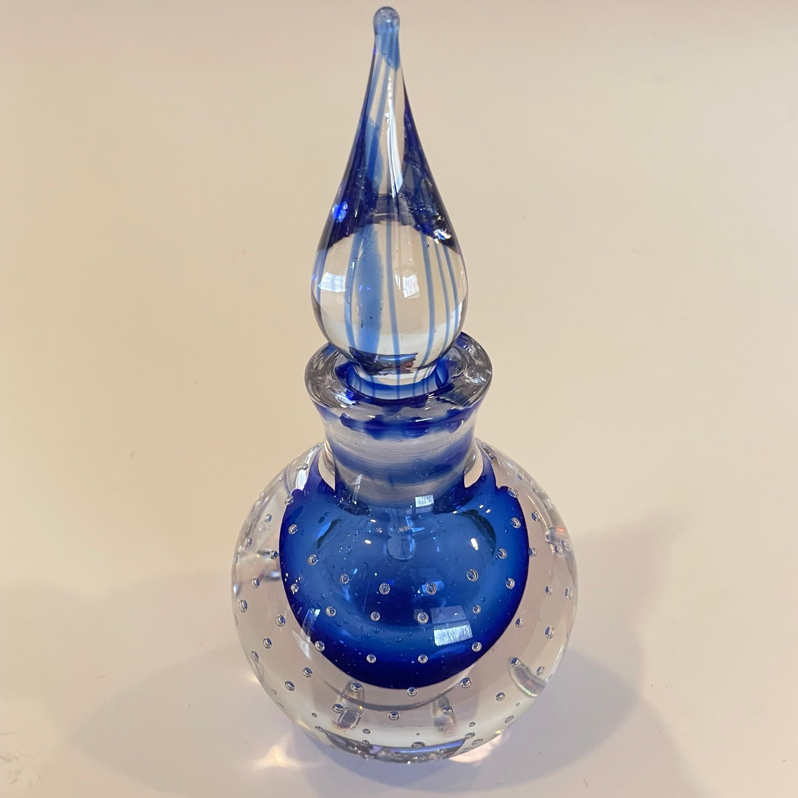 Rice And Co Mid Century Modern Blue Clear Perfume Bottle With Stopper Whimsical