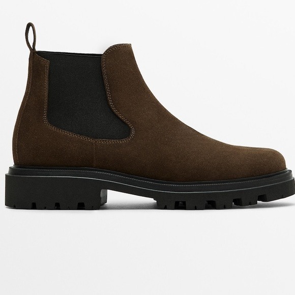 NWT. Massimo Dutti Man Brown Leather/Split Suede Chelsea Boots. Size 8.