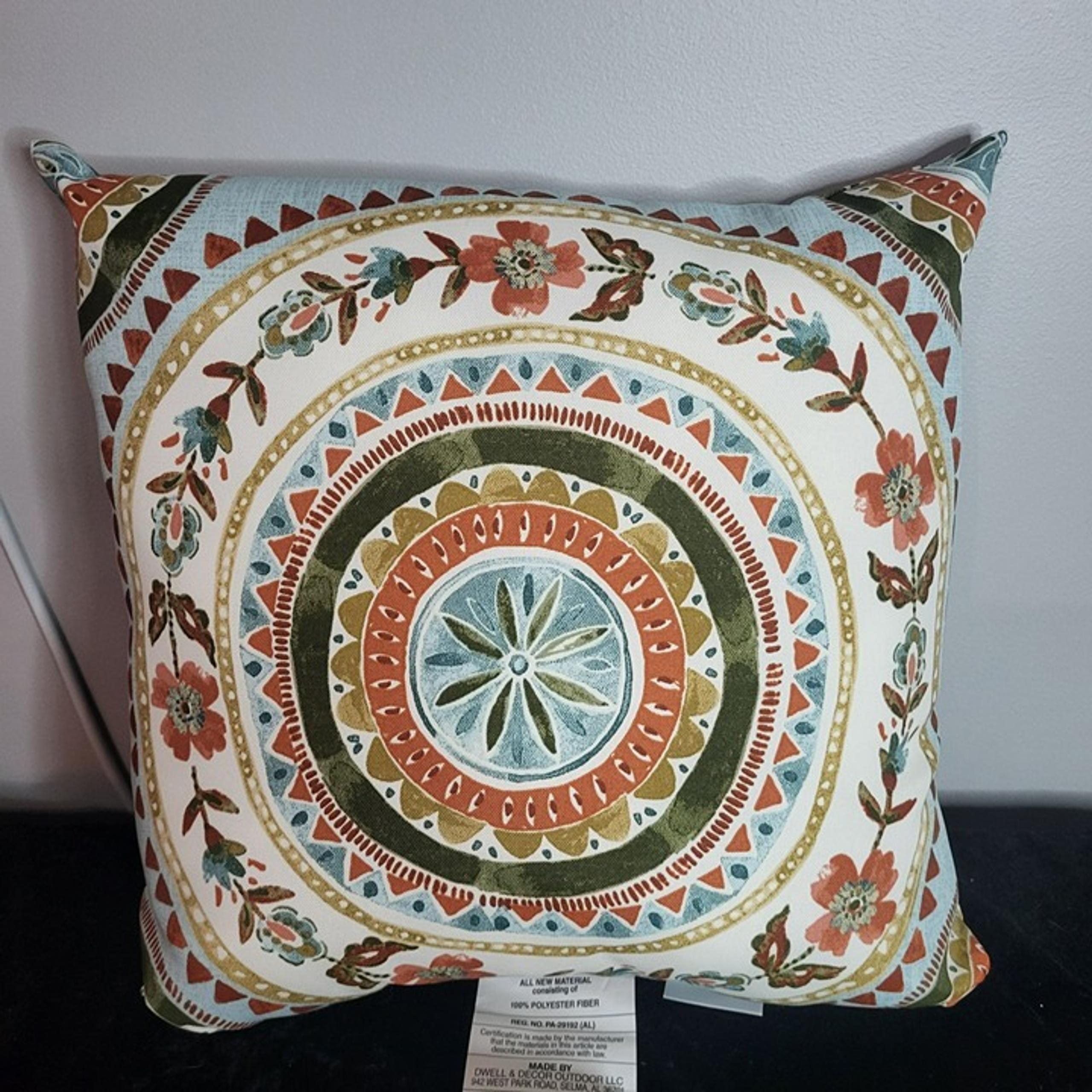 Hampton Bay Outdoor Decorative Pillow - 18" Square Multicolor Mandala Pattern Po