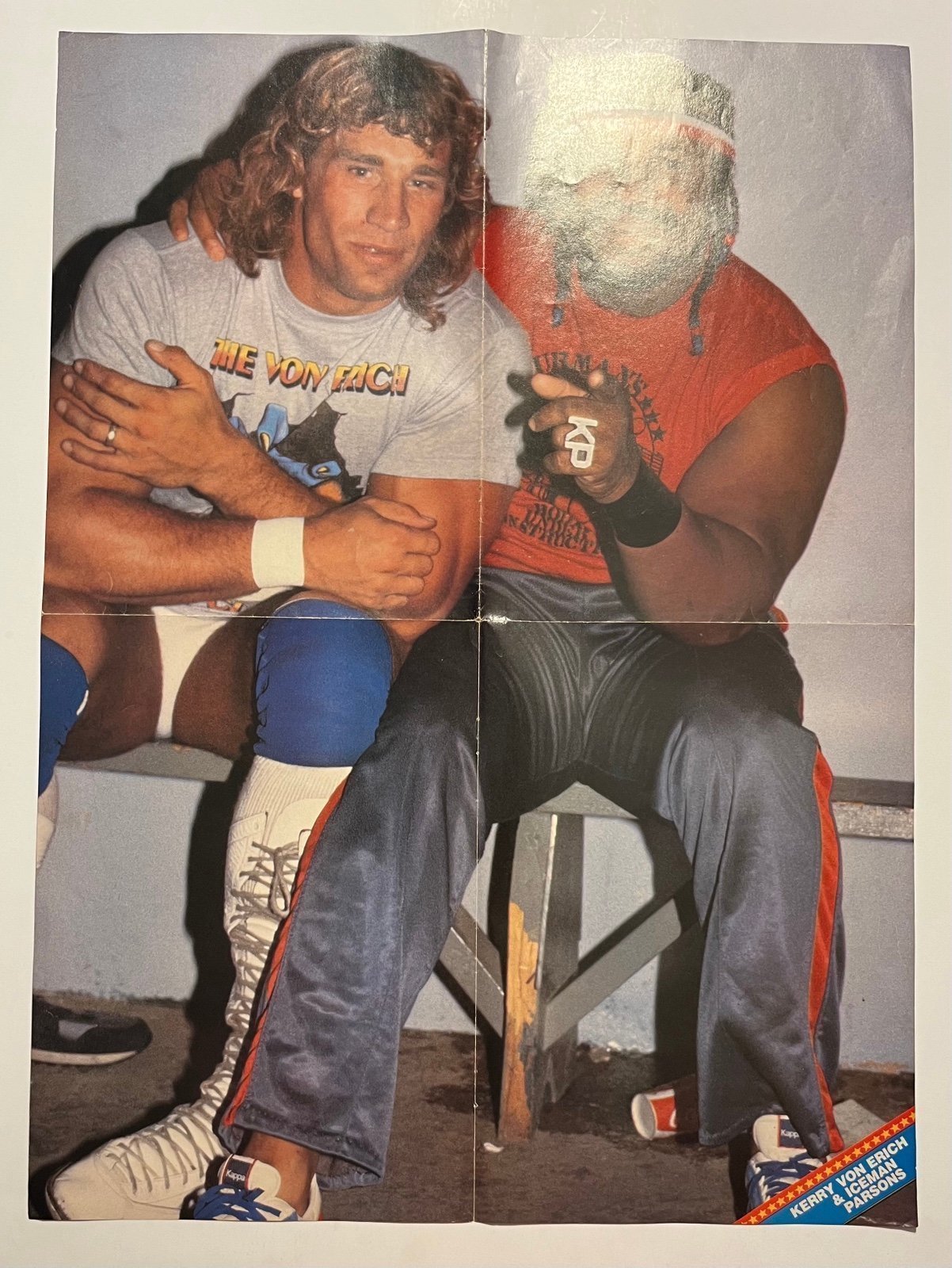 Kerry Von Erich & Iceman Parsons Terry Taylor Double Side 1980s Poster Wrestling