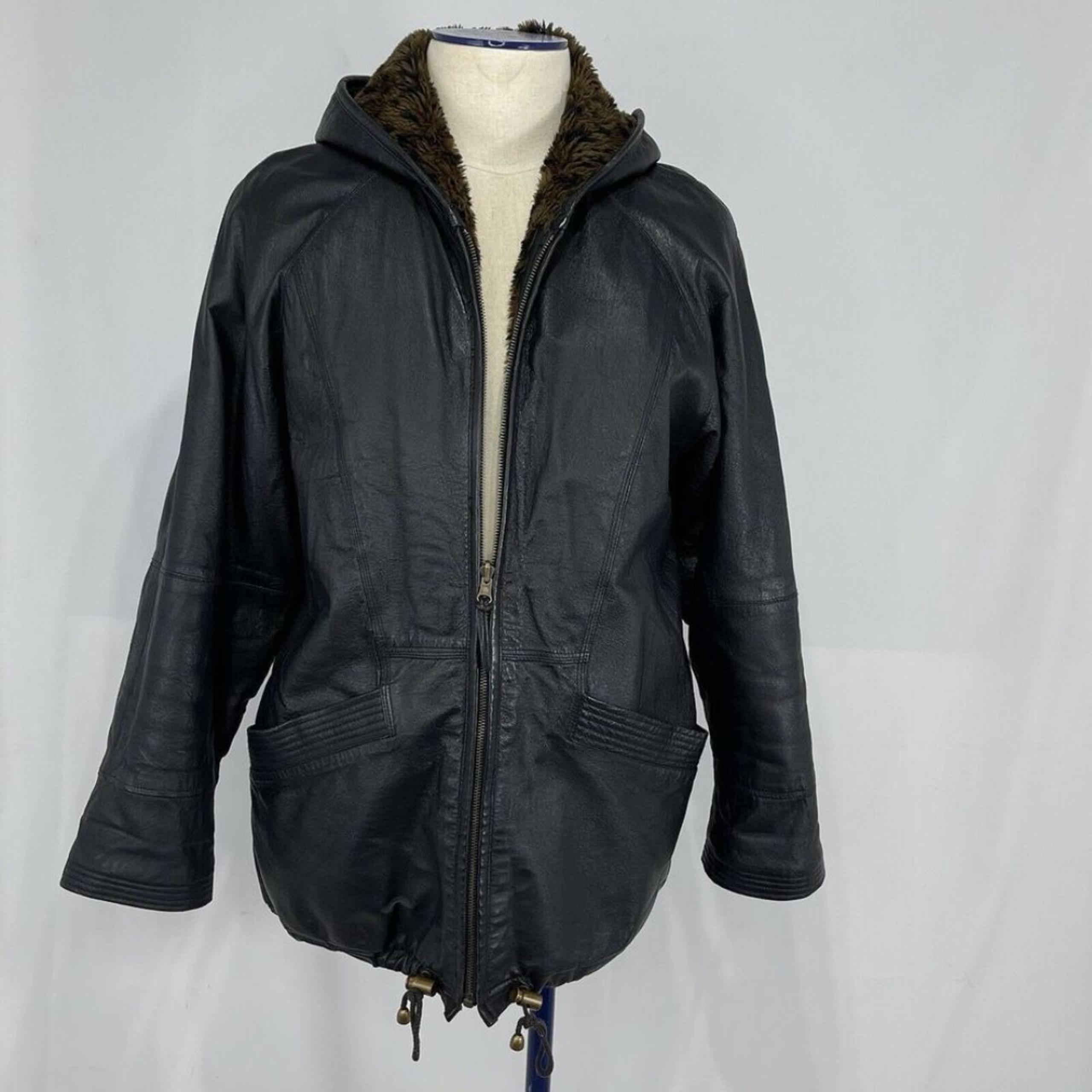 CHARLES KLEIN Mens Soft Leather Jacket Size M Black insulated hooded vintage