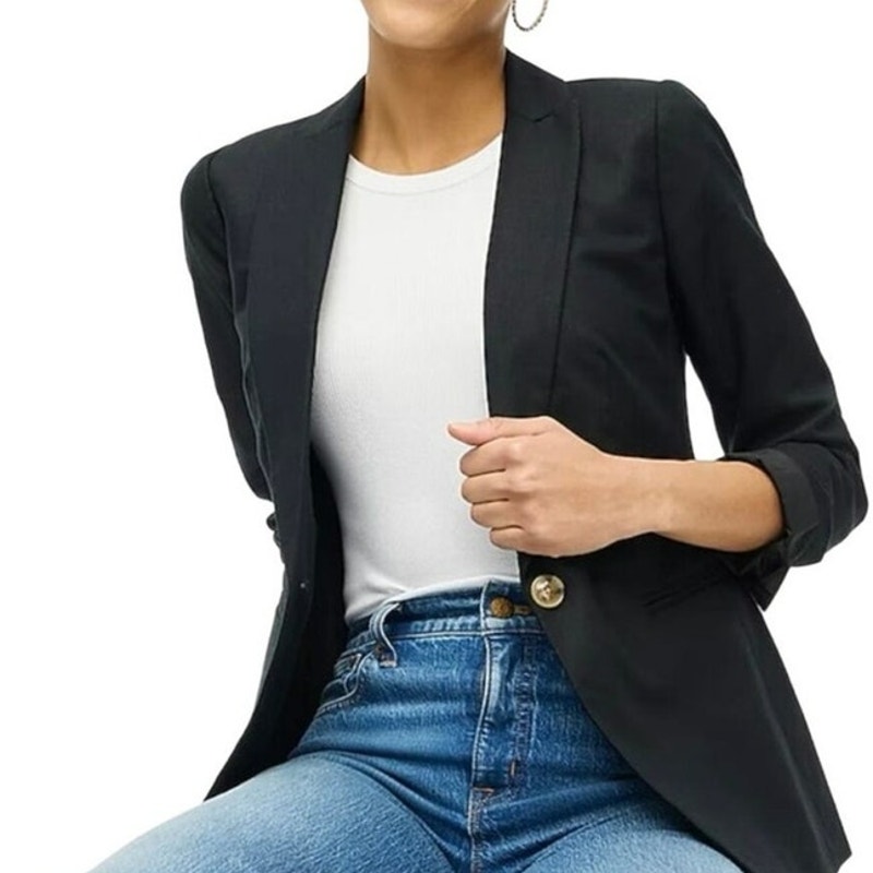 NWT J. Crew Factory Linen-blend Holland Blazer Black Size 18 AL222 Career Work