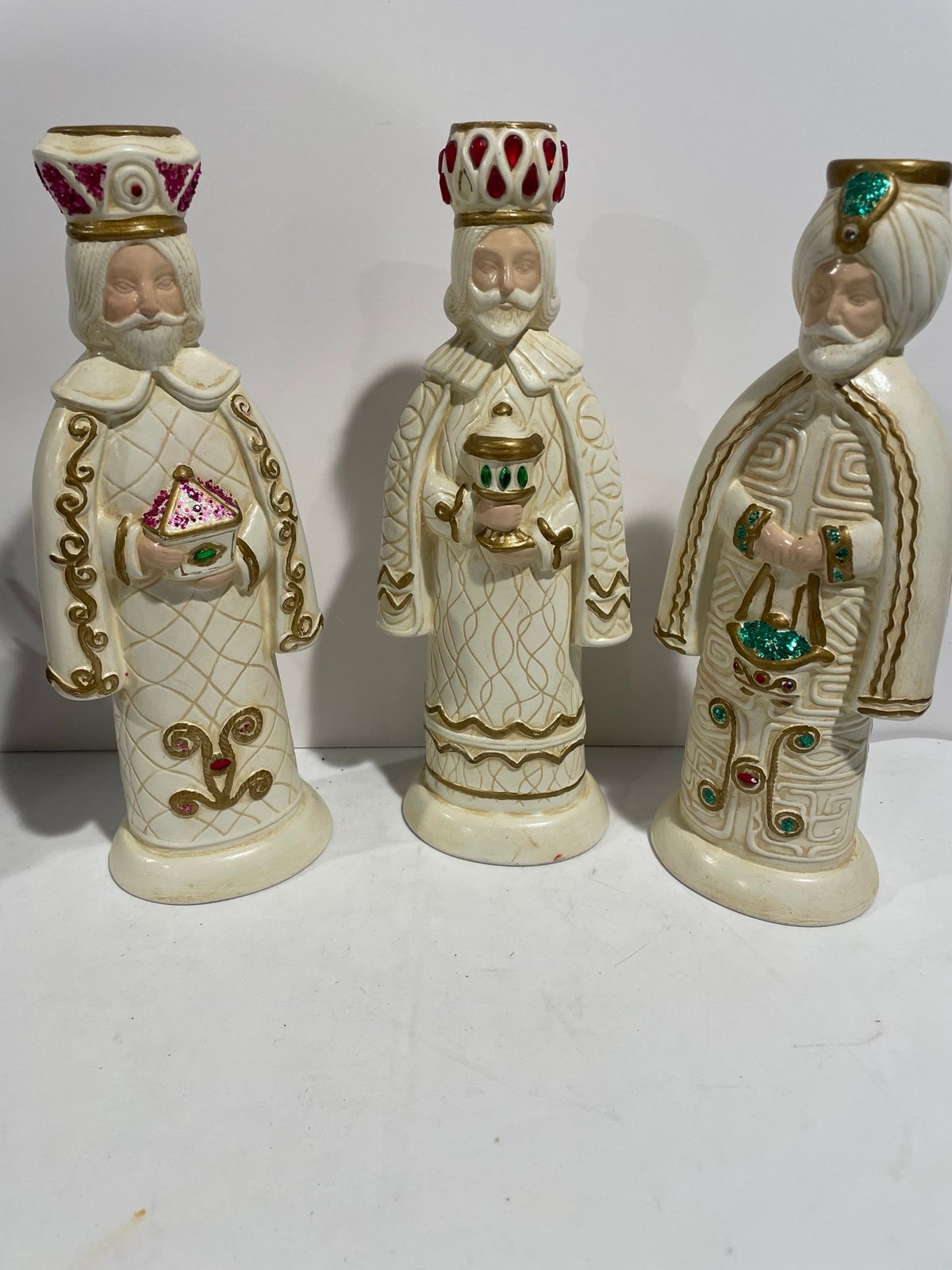 Vintage Three Wise Men Nativity Candle Stick Holder 3 Kings Magi Christmas 1969