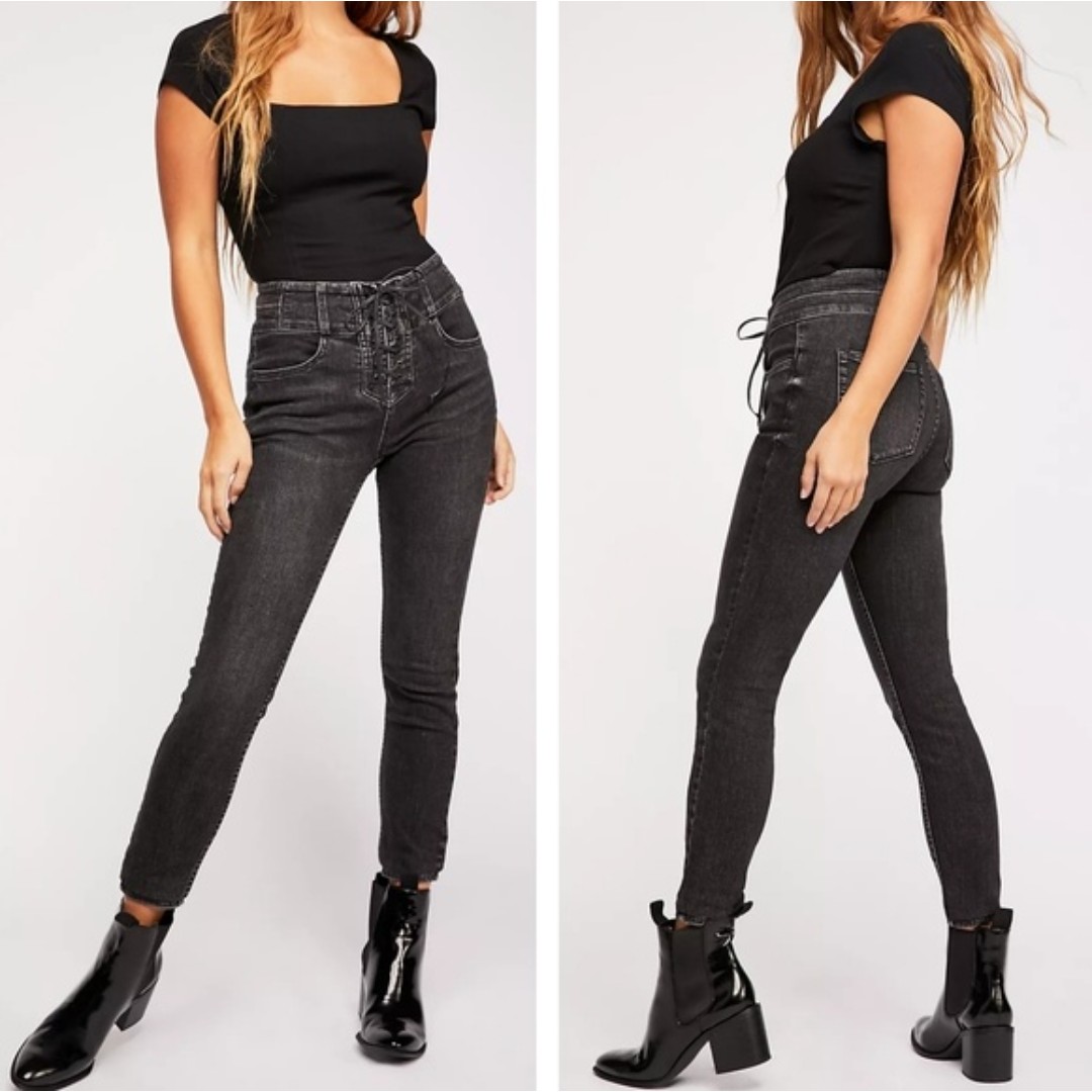 We The Free CRVY Black Lace Up High Rise Skinny Jeans Women's Size 25