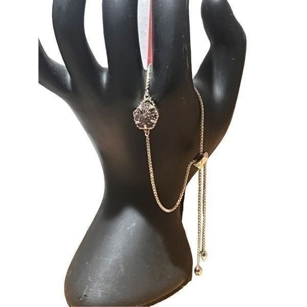 New Kendra Scott Feminine Single Amethyst Druzy Gold Tone Slider Bracelet