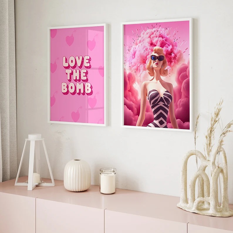 Set 2 Love The Bomb | Barbie Preppy Pink Wall Art Barbie Poster