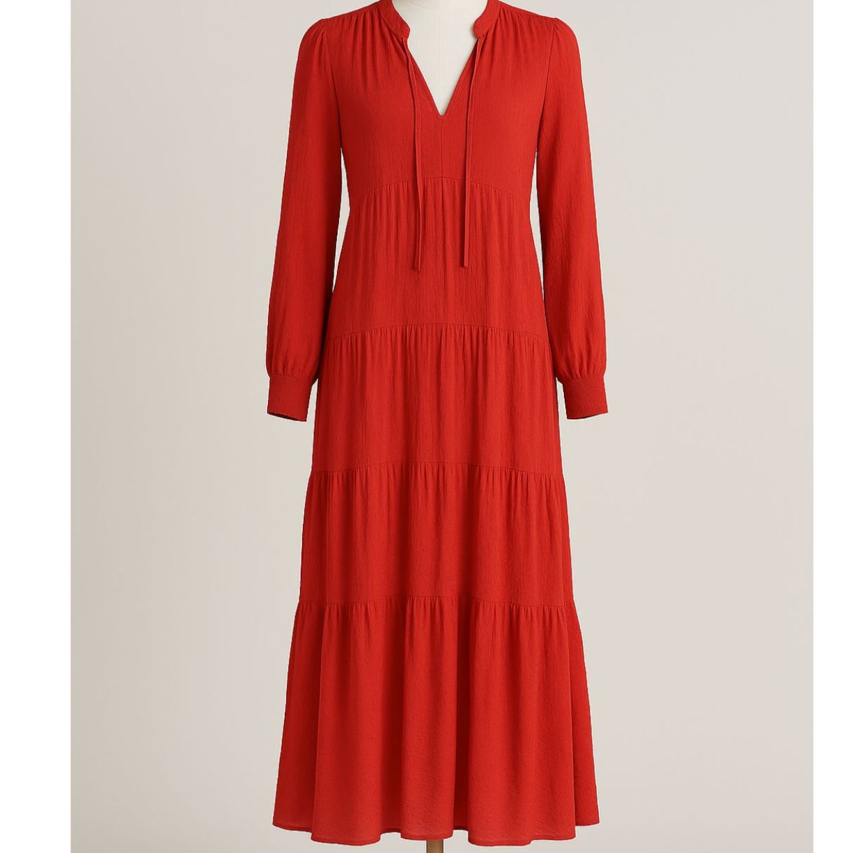 Maeve × Anthropologie Red Wendy Maxi Dress Tired Long Sleeve Womens Sz Small