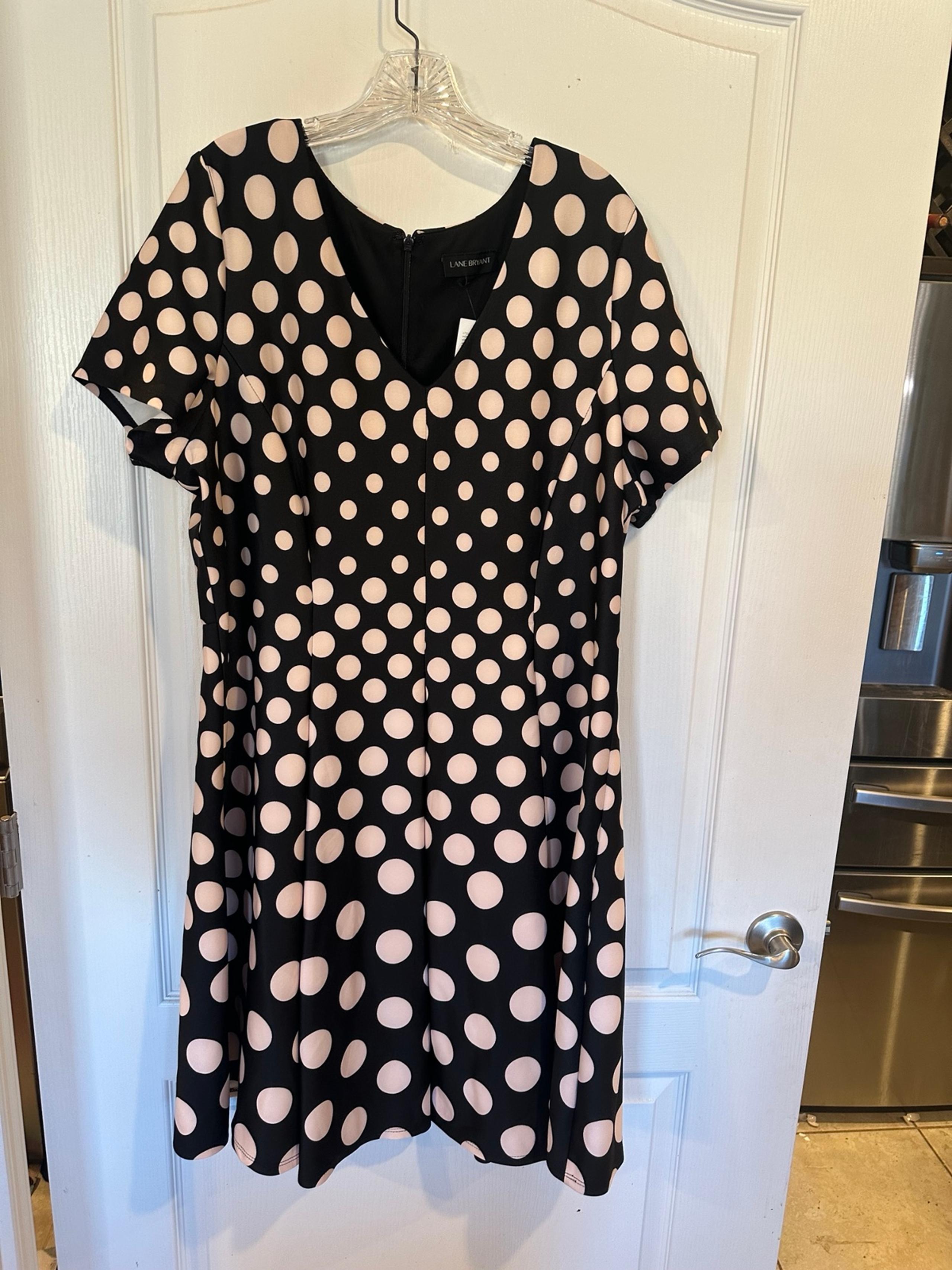 Lane Bryant women’s black Polka Dot Fit Flare Scuba Dress plus size 18/20 new