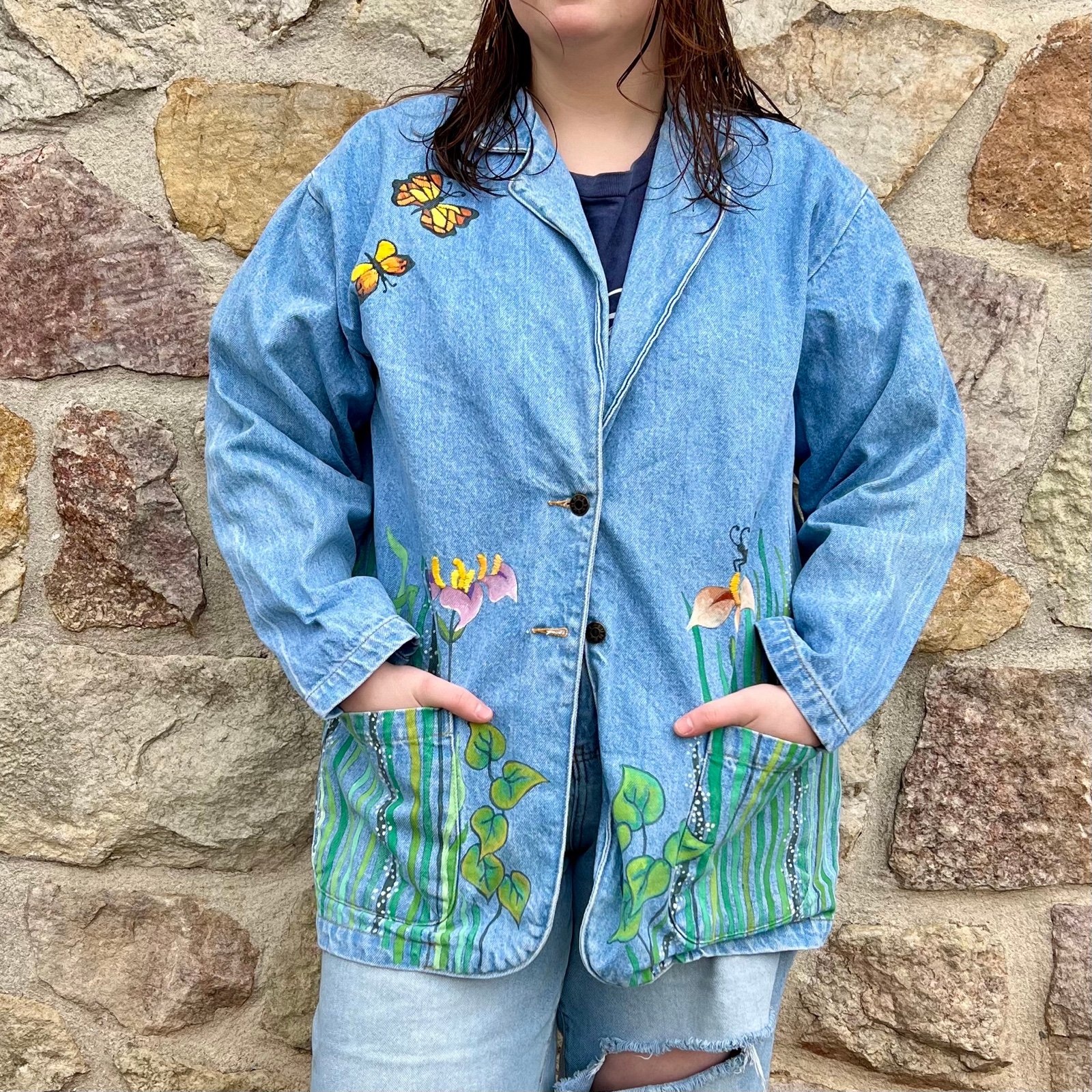 Vintage Sun Belt hand painted and embroidered denim jacket