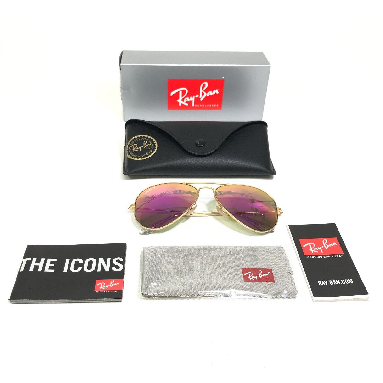 Ray-Ban Sunglasses RB3025 AVIATOR LARGE METAL 112/1Q Matte Gold Flash Pink Lens