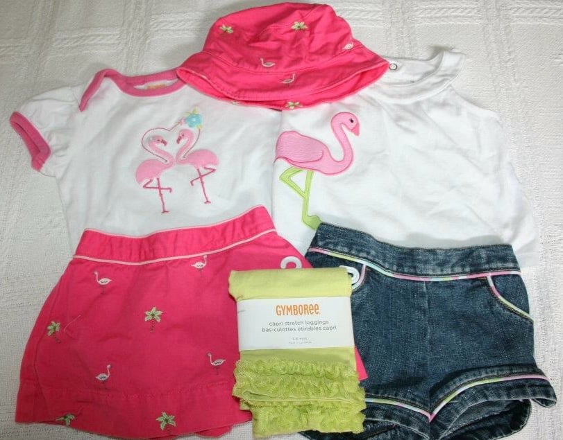 Gymboree flamingo bundle •Oshkosh skort + hat• tank top shorts capri pant 3-6-9