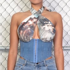 Renaissance Denim Corset Halter Crop Top
